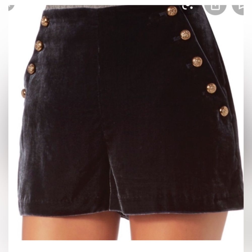 Navy velvet Intermix shorts with gold buttons